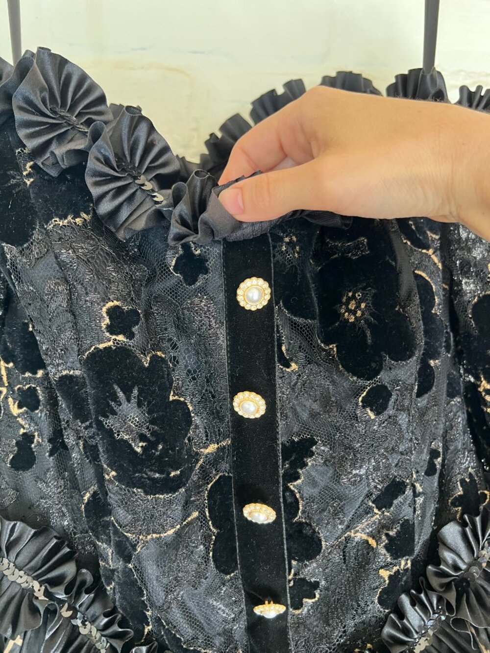 80s Zandra Rhodes Black Lace Ball Gown Handmade Excellent Condition Size 10 RARE - Picture 4 of 12